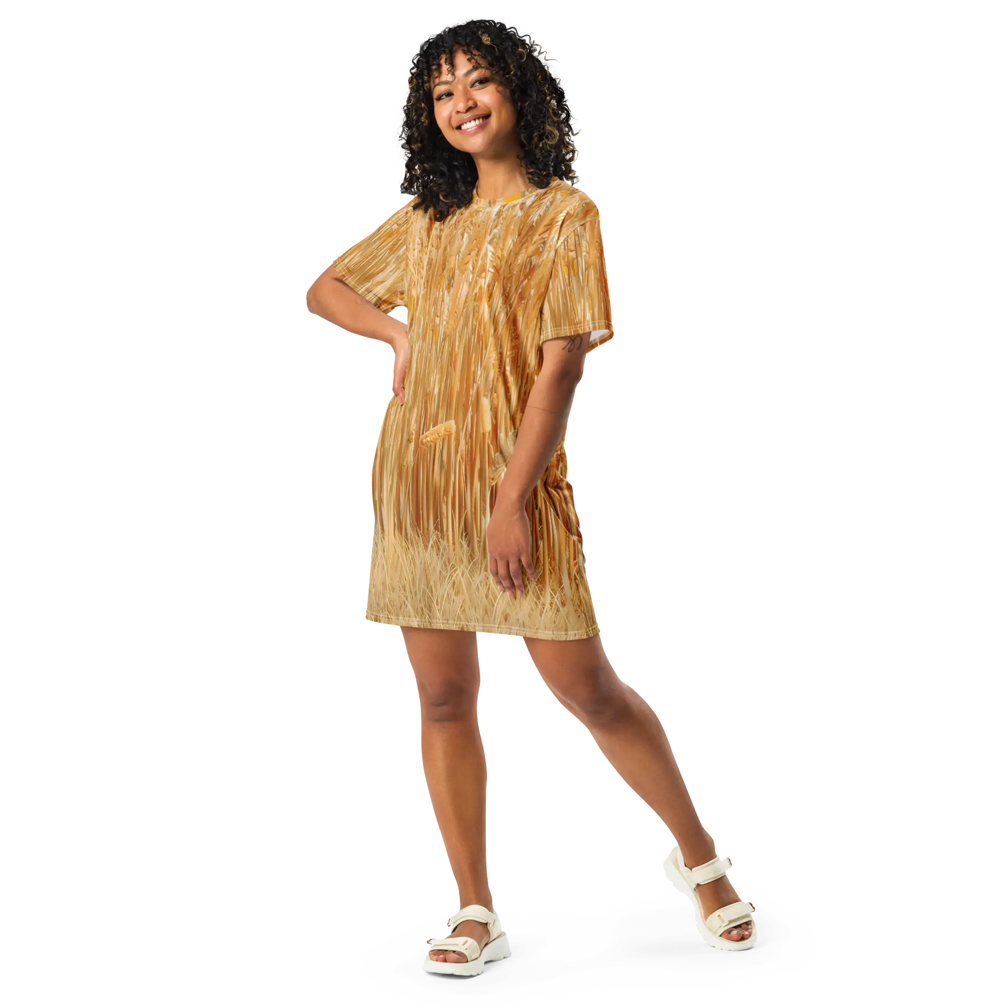 All Over Print T Shirt Dress White Front 68f349b69b21a